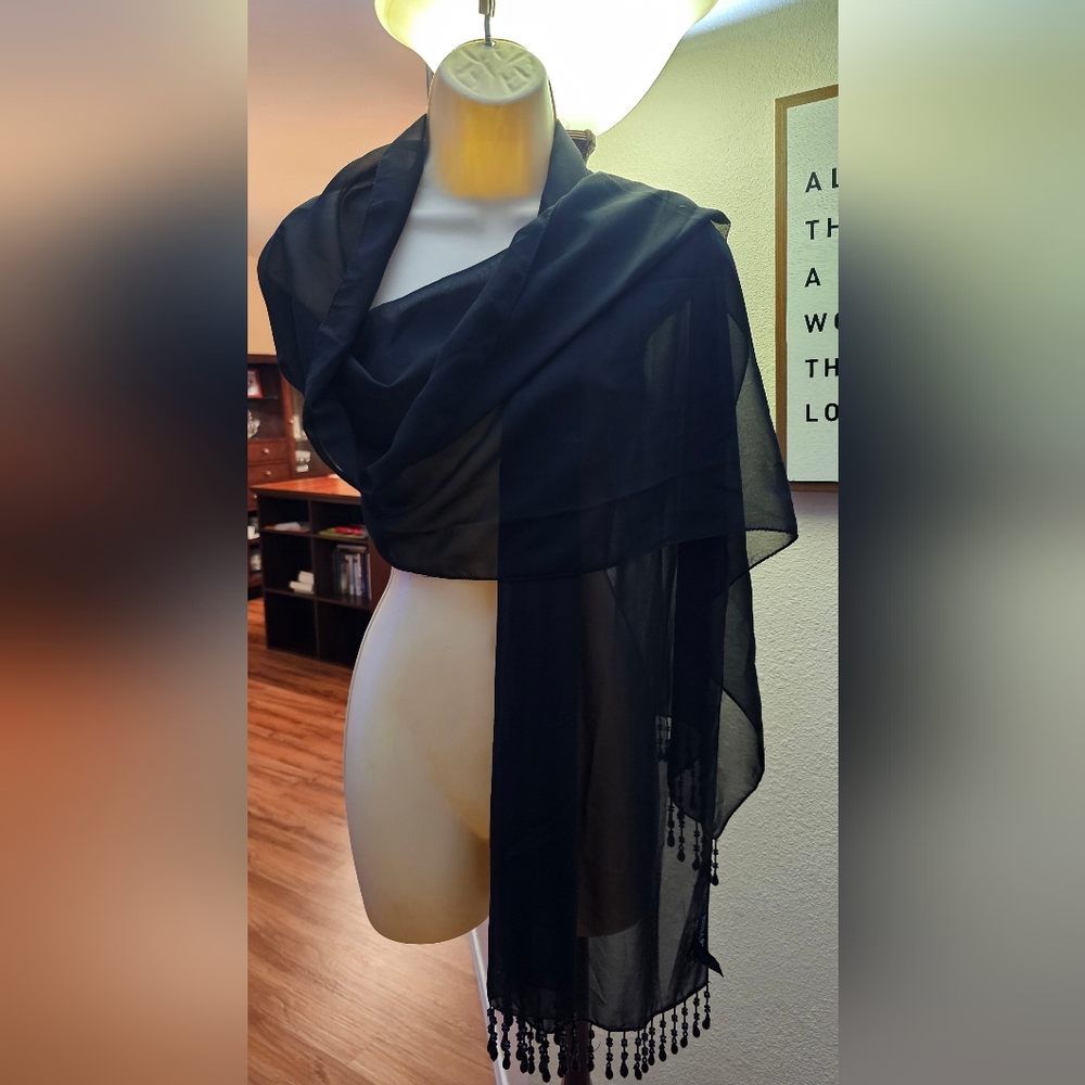 Bella Blue Sheer Black Wrap with Beads